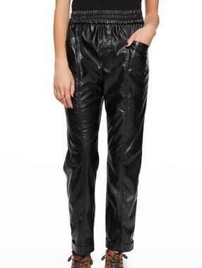 Rebecca Minkoff June Faux Leather Pants Black M High Rise Cuffed Hem